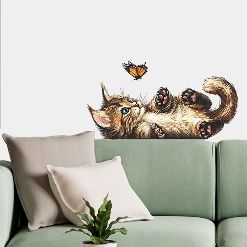 Home Bathroom Wallpaper - T15 # lucu kucing kupu-kupu bermain