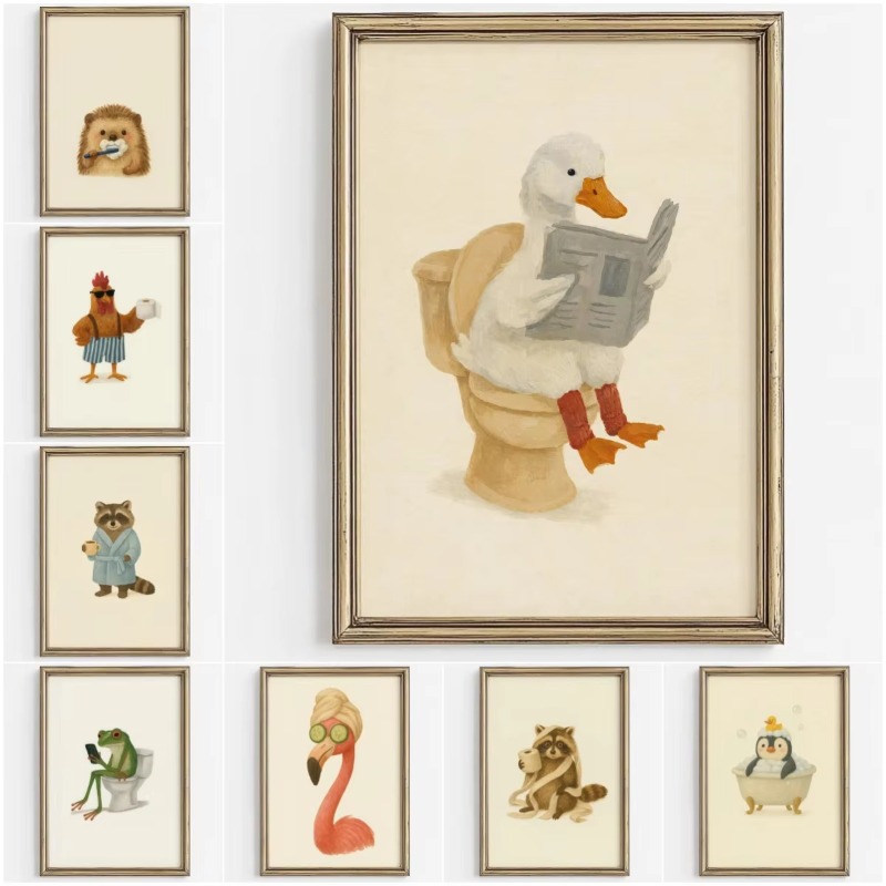 Home Bathroom Wallpaper - 1 Buah Poster Hewan Lucu Tanpa