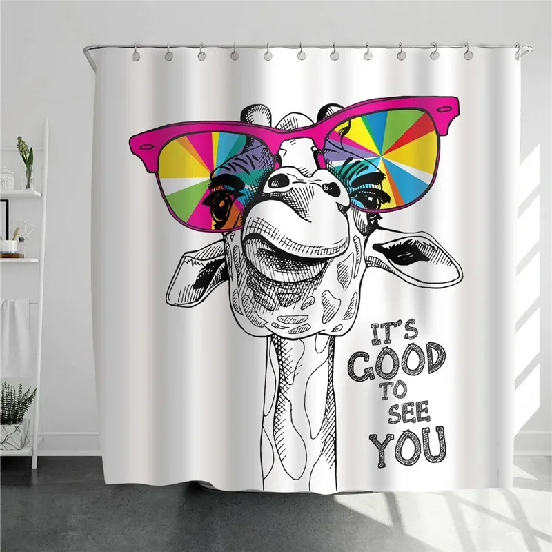 Home Bathroom Design Simple - Jerapah dengan Kacamata Warna-warni Tirai Mandi