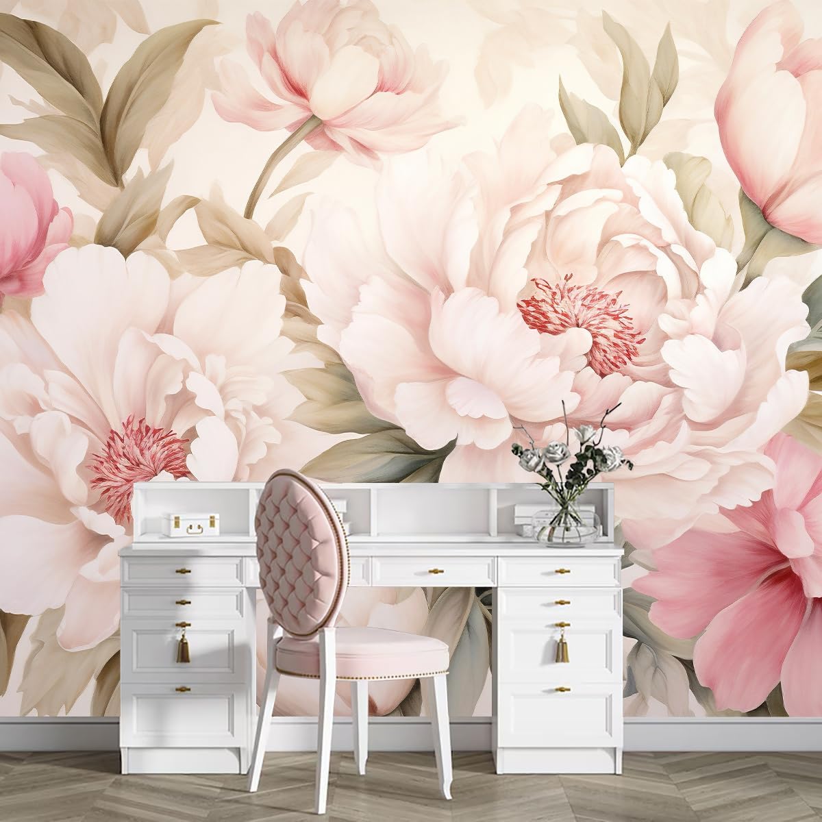Home Bathroom Wallpaper - Wallpaper Mural Bunga Peony Elegan Set